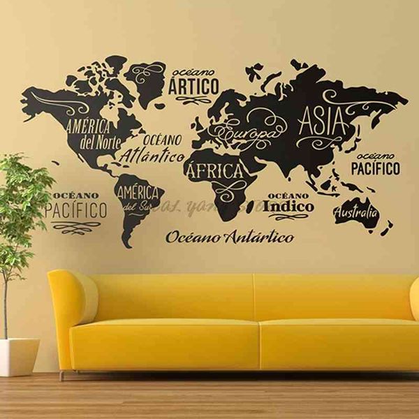 Large Decal Oute World Map Sticker Home Bedroom Living Room Decor Removable Adhesive Vinyl Wall Mural B2-022 210705