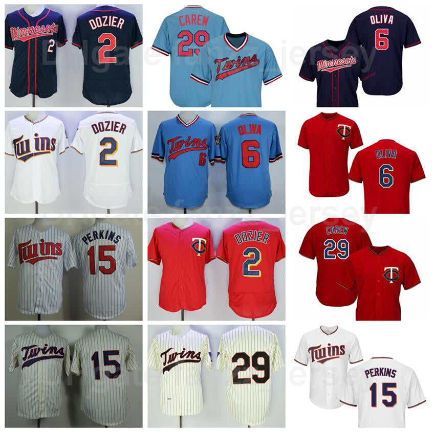 Retro 29 Rod Carew Jersey 1969 1972 1987 1991 Vintage Baseball 2 Brian Dozier 6 Tony Oliva 15 Glen Perkins Stitched Navy Blue Red White Grey Retire