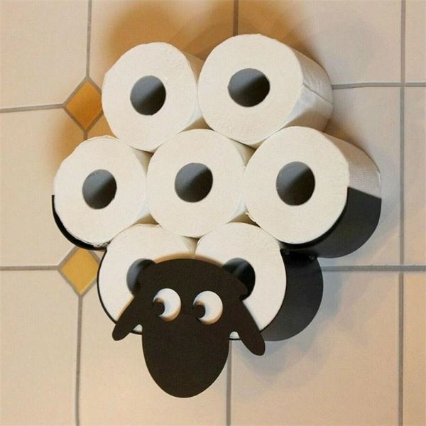 Paper Holders Wall Mount Sheep Style Toilet Holder WC Tissue Storage Rac Punch Free Multipurpose Bathroom Accessories 210705