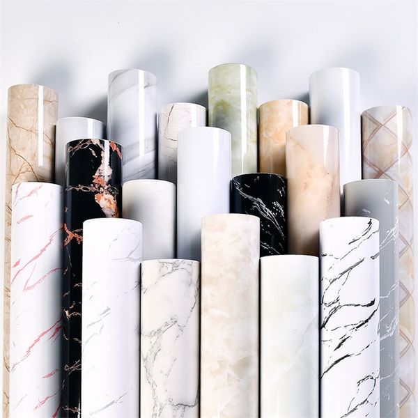 Classic Self-Adhesive Contact Paper Kitchen Wall Paper Pure Color Home Decorative Marble Wallstikers Living room Furniture 210705