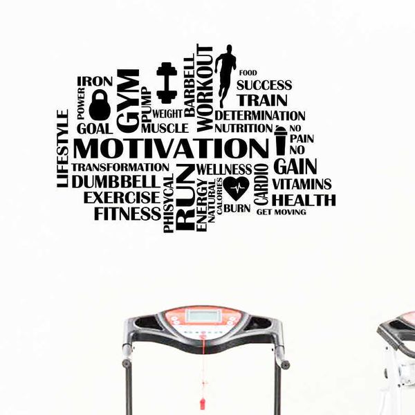 Gym Motivational Words Wall Decal Fitness Sport Vinyl Wall Sticker Home Decor GYM Work Out Wall Decoration 210705