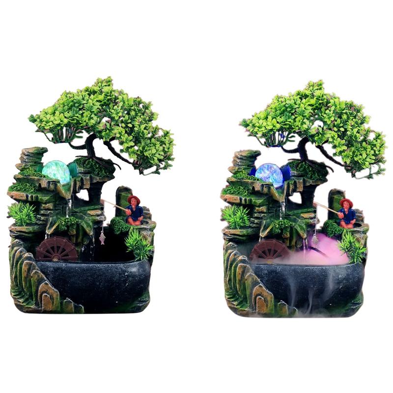 Humidifiers Indoor Resin Rockery Waterfall Feng Shui Flowing Water Fountain Desktop Ornament Office Decor EU Plug
