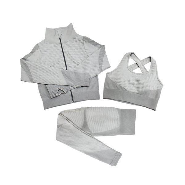 shaping Leggings Fitness Suits Yoga Women Outfits 3pcs Sets Long Sleeve Shirt+sport Bra+seamless Workout Running Clothing Gym Wear,lf051 05