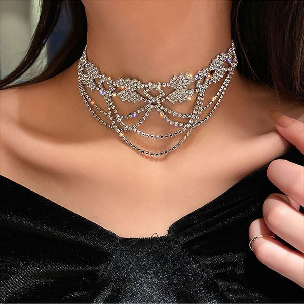 Fashion Flash Diamond choker Female Clavicle Chain Hip Hop Jewelry Bling Rhinestone Necklace for Women Lady Necklaces Party Gift