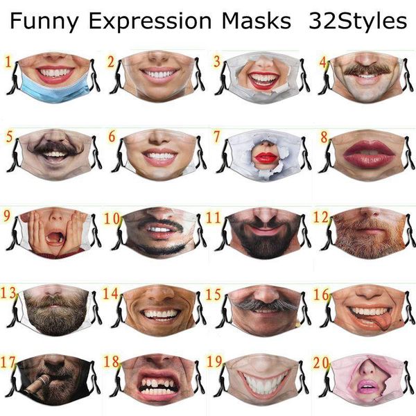 Funny Expression Masks Adjustable Dustproof Cotton Personality Beard Print Face Mask Washable Reuse Mouth Cover HWC7389