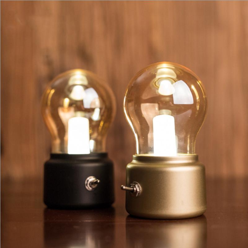 Night Lights Vintage LED Bulb Light Retro USB 5V Rechargeable Battery Mood Luminaire Writing Desk Table Portable Bedside Lamp