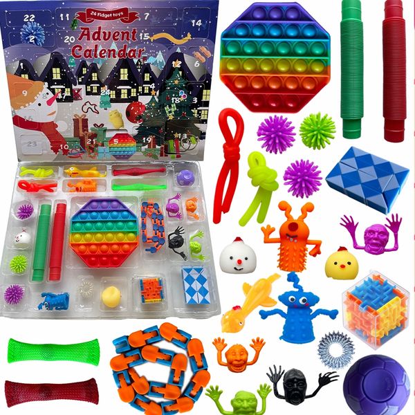 24pcs Set Christmas Fidget Toys Advent Calender Bd Box Gifts Simple Dimple Decompression Toy Push Bubbles Kids Xmas Gift EEA