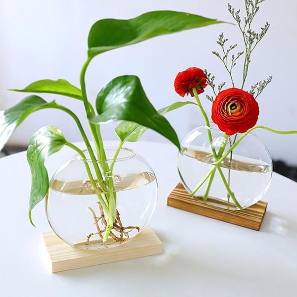 Vases Solid Wood Glass Vase Borosilicate Fashion Bottle Sturdy Office Creative Beautiful Plant