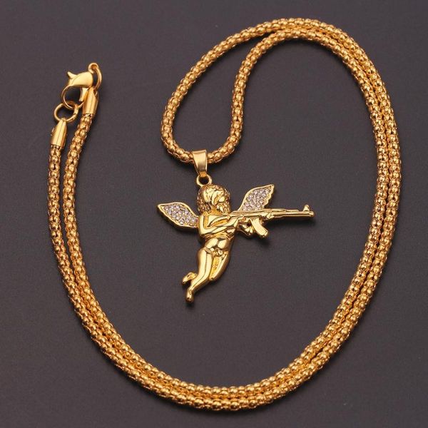 Pendant Necklaces Fine Angel Cupid Gun For Women Rhinestone Chain Necklace Romantic Lovers Matching Jewelry Punk Choker Chains