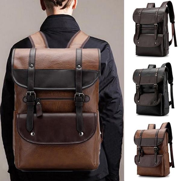Backpack Men Vintage Laptop Leather Backpacks School Bags PU Travel Leisure Retro Casual Bag Schoolbags Teenager Students