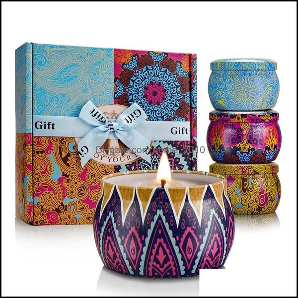 Garden scented Candles Gift Set Soy Portable Travel Tin Candle Put Into Fragrance Essential Oils For Relief Aromatherapy Bath Home De