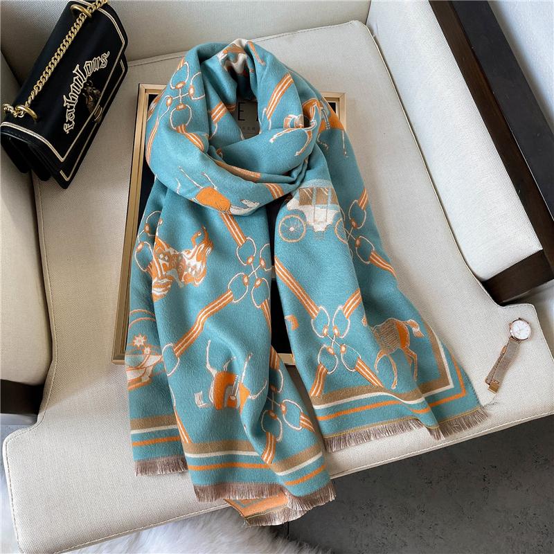 Scarves Luxury Cashmere Pashmina Women&#039;s Scarf Horse Animal Print Thick Warm Winter Autumn Blanket Echarpe With Tassel Foulard Hijab