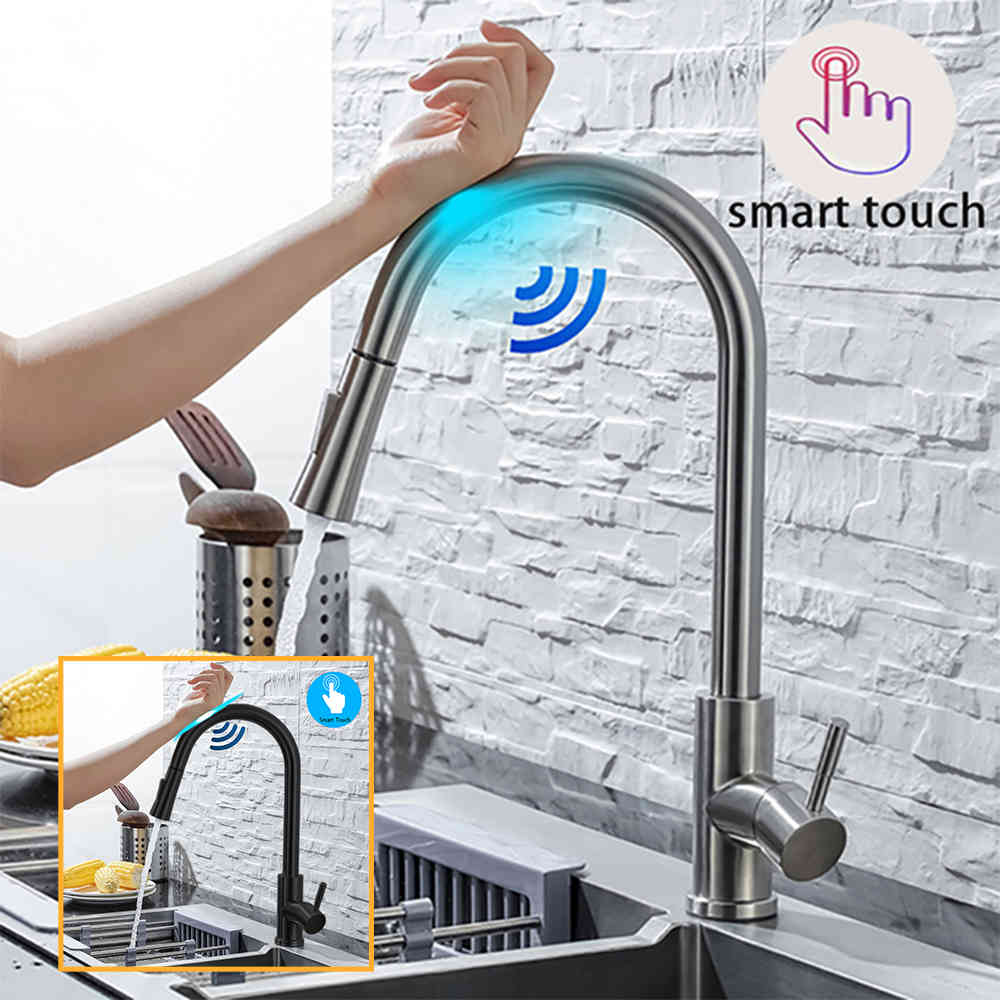 Kitchen Faucets DQOK Faucet Pull Out Brushed Nickle Sensor Stainless Steel Black Smart Induction Mixed Tap Touch Control Sink LG5H