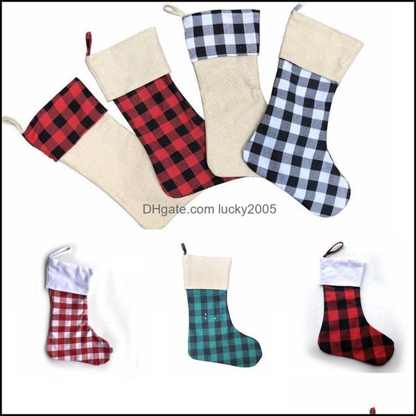 Christmas Festive Home & Gardenchristmas Decorations Plaid Print Stocking Socks Candy Gift Bag Xmas Hanging Ornament Tree Decor Party Suppli