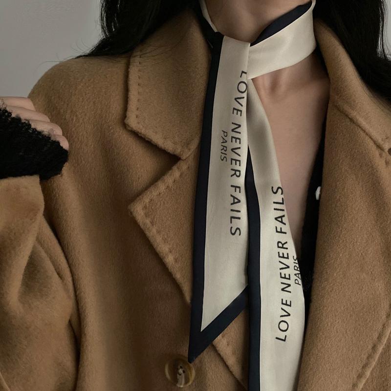 Scarves &Dolphin Women Narrow Long Scarf 100x6cm Chic French Gentle Elegant Chiffon Silk Tie Letter Print Bag Ribbon Headband Choker
