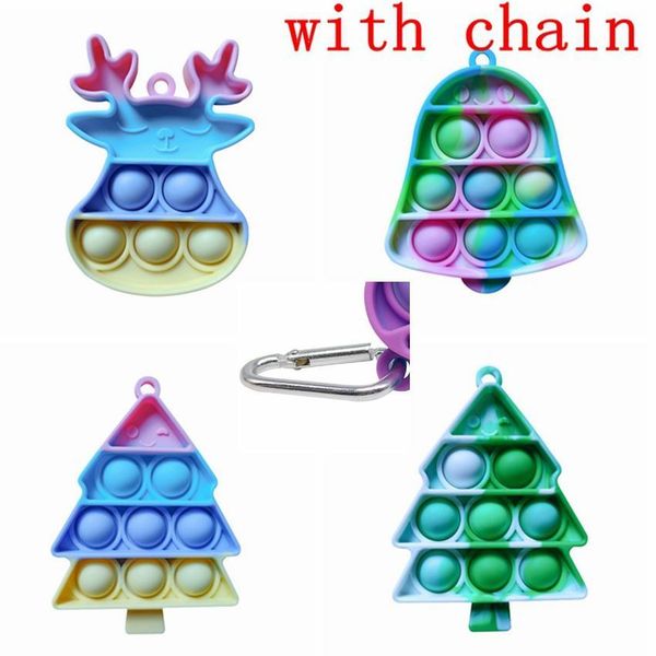 Christmas Chain Tree Bell Keyrin Push Bubble Fidget Toy Mini Stress Reliever Sensory Toys Key Pendant