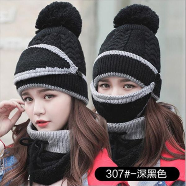 sale Women&#039;s winter plus velvet padded bib protection cycling cap Hats Scarves Sets GSZM024a fashion Warm knitted woolen hat