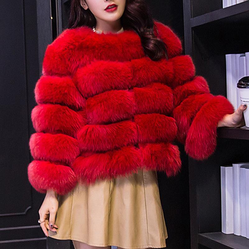 Women&#039;s Fur & Faux Imitation Grass Coat Outerwear Short Round Neck Slim Ladies Oversize Warm Thick Jacket Winter Plus Size 4xl