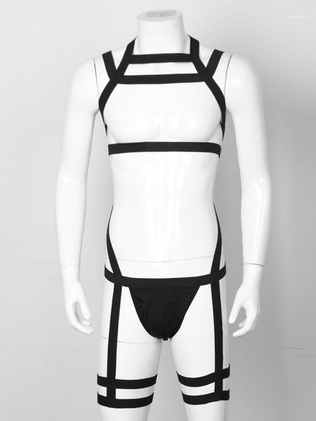 Men&#039;s G-Strings Men&#039;s Mens Elastic Strappy Body Chest Harness Bondage Exotic Jockstraps Thong Underwear Lingerie Teddies Bodysuits