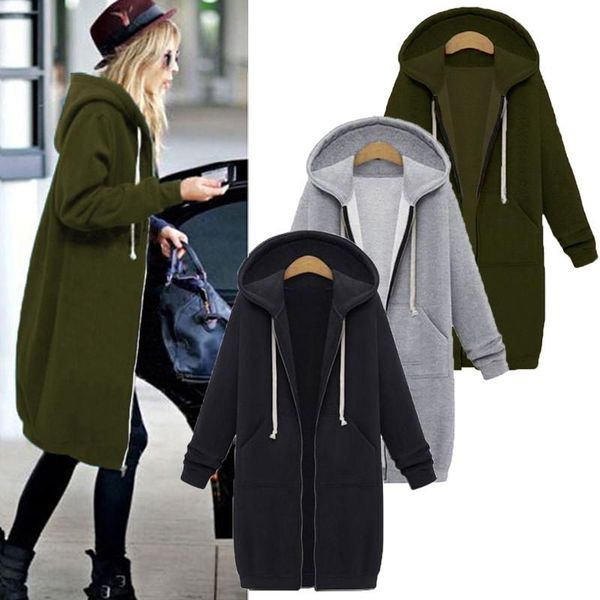 Women&#039;s Hoodies & Sweatshirts Once Autumn Casual Women Long Sweatshirt Coat Zip Up Outerwears Hooded Jacket Winter Pockets Plus Size Ou
