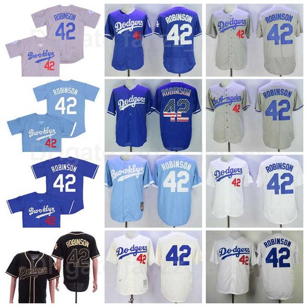 Vintage 42 Jackie Robinson Jersey Retire Baseball Cool Base Blue White Grey Beige Black Team Color Embroidery And Sewn On Flexbase Pullover