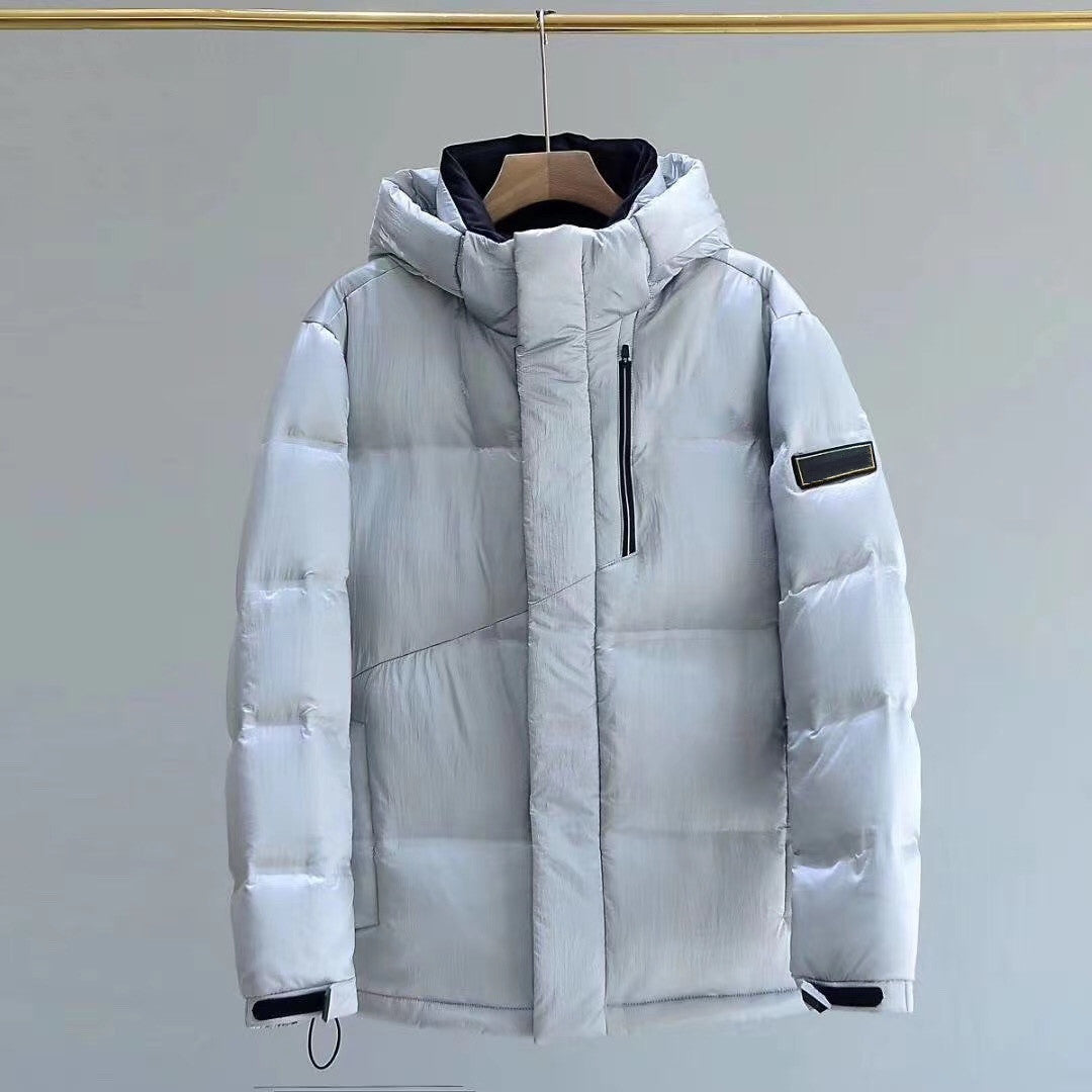 Winter Men&#039;s Windproof Down Jacket North Outdoor Sports Hooded Coat Warm Breathable Parkas Single Pocket Armband Logo Design Outerwear Face Clo