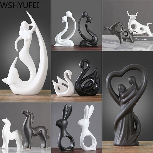 Nordic modern creative black and white ceramic crafts ornaments study office desk small decoration home decorations WSHYUFEI 210924