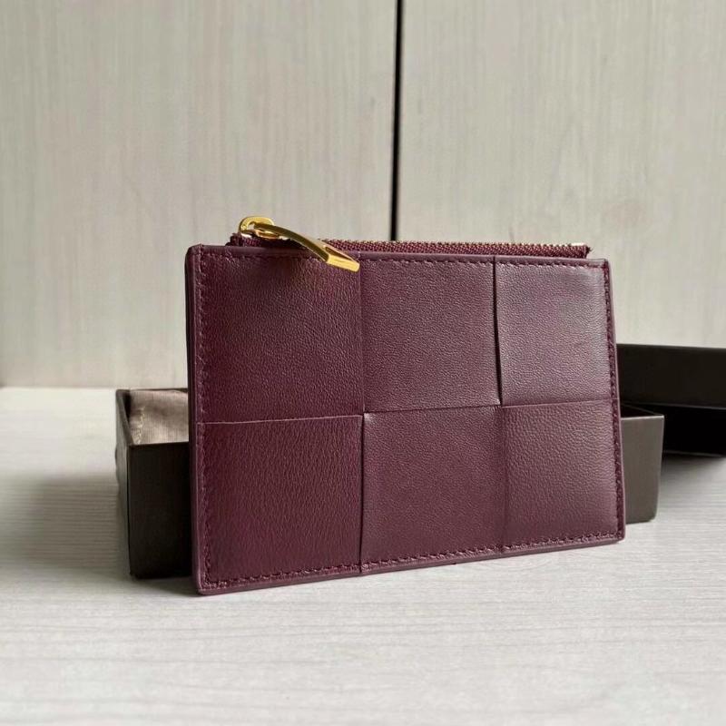 Card Holders Genuine Leather Woven Holder Women&#039;s Lambskin Zipper Purse Brand Design Ultra-Thin Fold Wallet Coin Pocket 2021