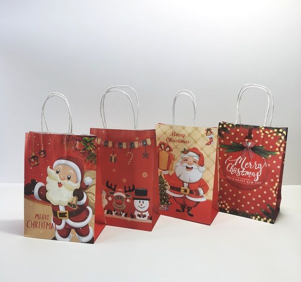 DHL Merry Christmas Gift Bag Santa Claus Xmas Tree Paper Handbag Christmas Navidad New Year Favors Candy Snack Gift Packing Supplies