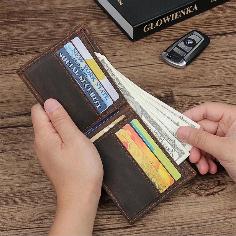 Wallets Luufan Slim Men Wallet Full Grain Leather Trifold Purse Vintage Short For Male Female Holder 8029 2021