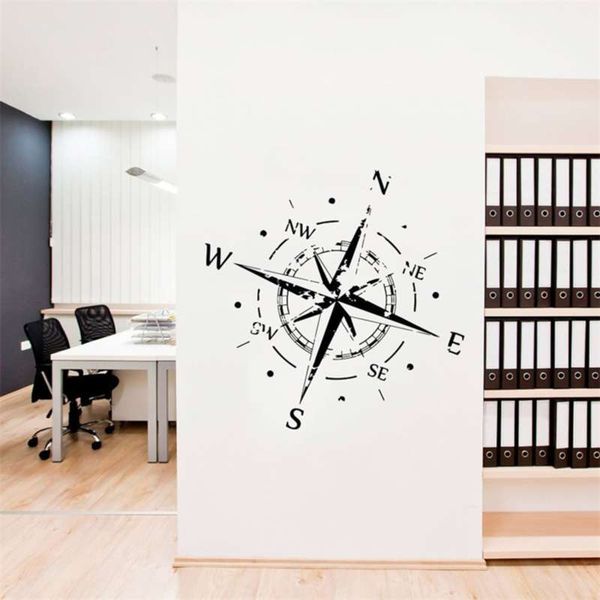 Compass Rose Wall Decal Office Vinyl Decals Nautical Compass Navigate Ship Ocean Sea Wall Stickers Home Decor Living Room D855 210929