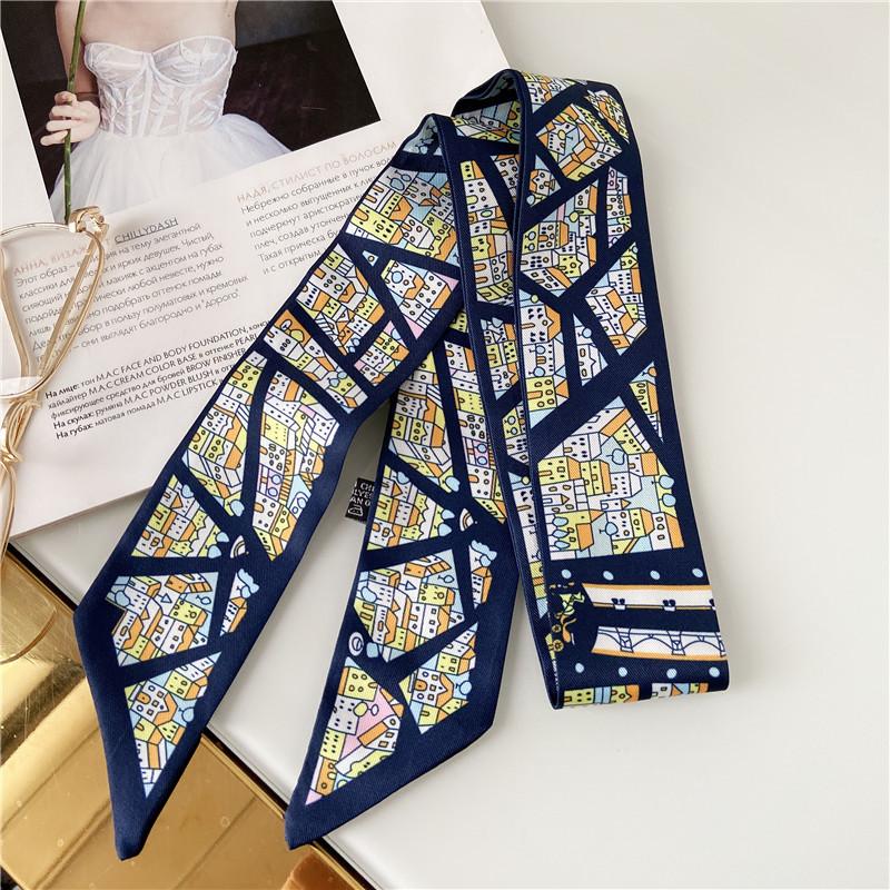 Scarves Long Skinny Hair Scarf For Women Fashion Print Headband Neck Scarfs Female Cute Wrist Ribbon Casual Bag Lady 2021