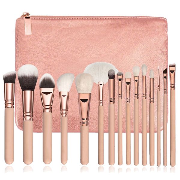 In stock high quality Makeup Brush 15PCS-Set Brush With PU Bag Professional Brush For Powder Foundation Blush Eyeshadow