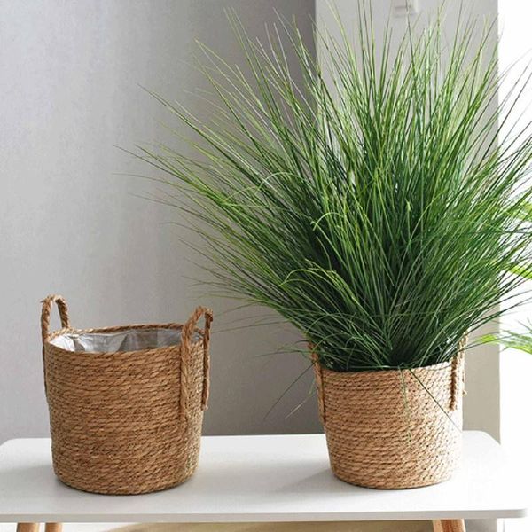 Planters & Pots Handmade Flower Basket Straw Storage Rattan Floor Indoor Pot Crafts Decoration Home Living Room