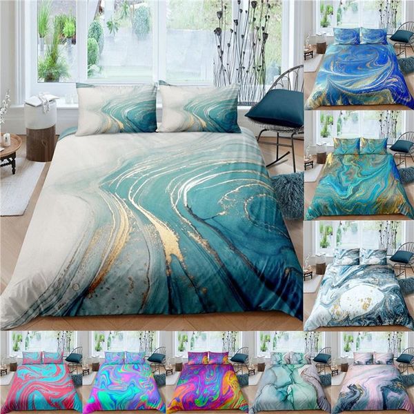 2024 3D Marble Print Duvet Cover Set - Soft 100% Polyester Bedding, Modern Design, Single-Double-Queen-King Size, Pillowcases Included