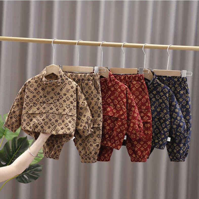 2021 New Infants Baby Kids Boy Two Piece Outfits Fashion Casual Tracksuit Pullover Jacket Coat Tops +Big Side Pocket Pants Sportswear toddler clothi