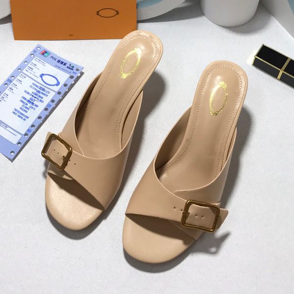 Spring and summe Women High Heel Scuffs Slippers Italy Vintage Fashion Sheepskin Genuine Leather Slipper Clear Heels Slides Loafers Sandals