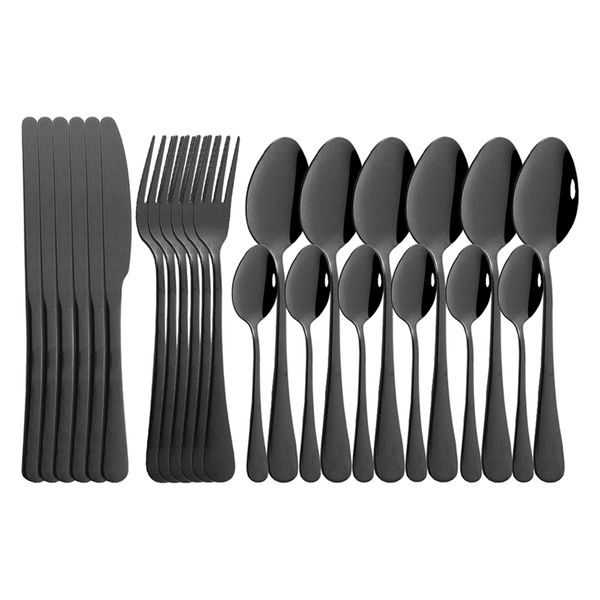 24pcs Black Mirror Dinnerware Set Stainless Steel Cutlery Fork Knife Spoon Tableware Flatware Silverware Gift Box 211012