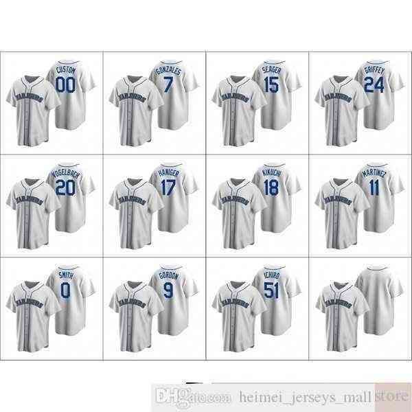 2022 Men #11 Edgar Martinez Baseball Jerseys 24 Ken Griffey 51 Ichiro Suzuki SMITH Custom Women Youth White Cooperstown Collection Home