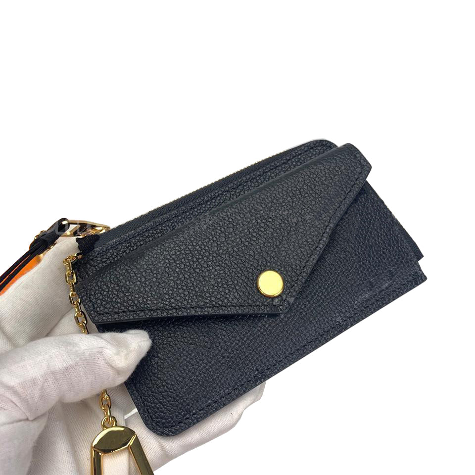 Women Zipper Wallets Credit Card Holder Black Genuine Leather Empreint Logos Embossed Coin Purse Pouch Portefeuille Top 10a Mirror Quality Men Envel