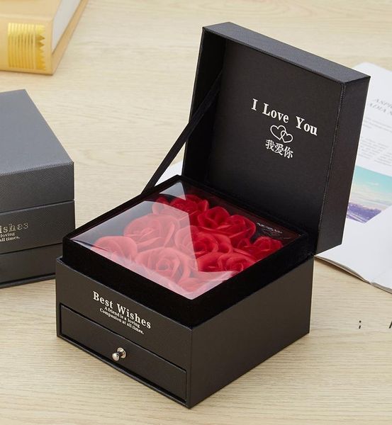 Valentine Day Party Favor Flower Jewelry Gift Rose Box Necklace Storage Wedding Valentines Birthday Artificial Eternal Jewellery RRB12770