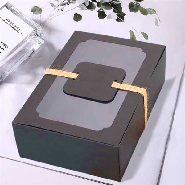 12Pcs Kraft Paper Packing Box With Transparent Window Candy Cake Boxes Wedding Party Cookie Favor Gifts Box Baby Shower Decor 211216