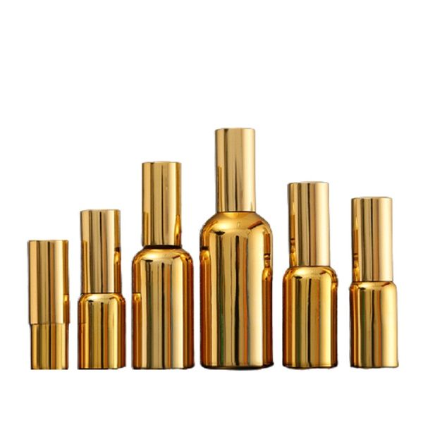 Gold Glass Bottle Cosmetic Packaging Serum Lotion Pump Spray Bottle Atomizer 5ml 10ml 15ml 20ml 30ml 50ml 100ML Essence Emulsion Perfume Ref