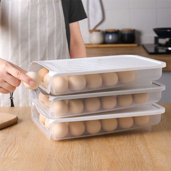 Plastic Egg Storage Box Kitchen Tools Refrigerator Outdoor Picnic 18 Grid Food Container Multifunctional Crisper 211102