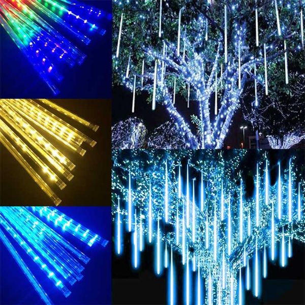 Waterproof Meteor Shower LED String Lights, Set of 3 (30-50cm, 8 Tubes), for Outdoor Christmas Decoration, Home, Tree, and Solar Street