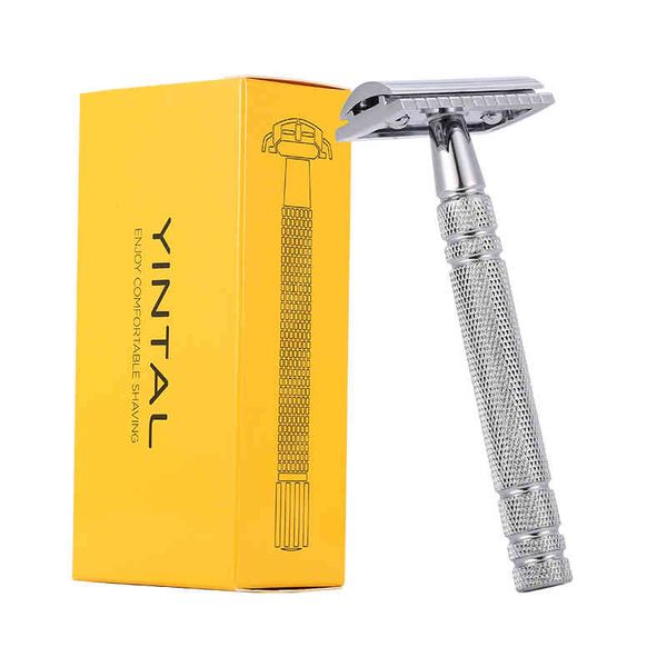 YINTAL Bright Silver Men&#039;s Classic Double-sided Manual Long Handle Safety s Shaving 1 Razor Simple packing
