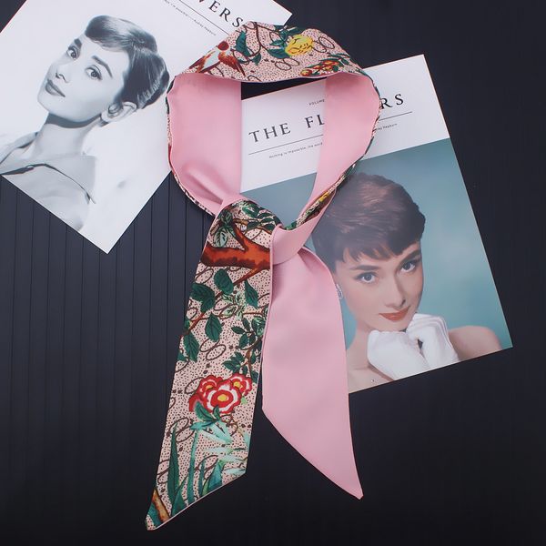 Letter Floral Silk Scarf 2021 New Design Headband for Women Fashion Print Head Scarf Long Handle Bag Scarf Scarves Wraps