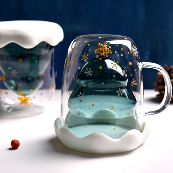 Double Wall Glass Christmas Tree Star Cup Coffee Cup Milk Juice Mug Children&#039;s Christmas Gift Creative Wishing Cups w-01250