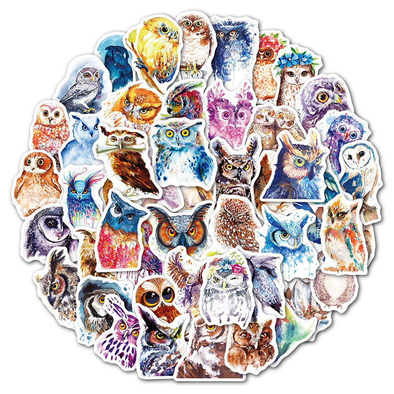 50pcs-Set Watercolour Owl Stickers Cartoon Cute Animal DIY Graffiti Decals For Motorcycle Car Luggage iPad Phone Scooter Skateboard Notebook Toys Gi