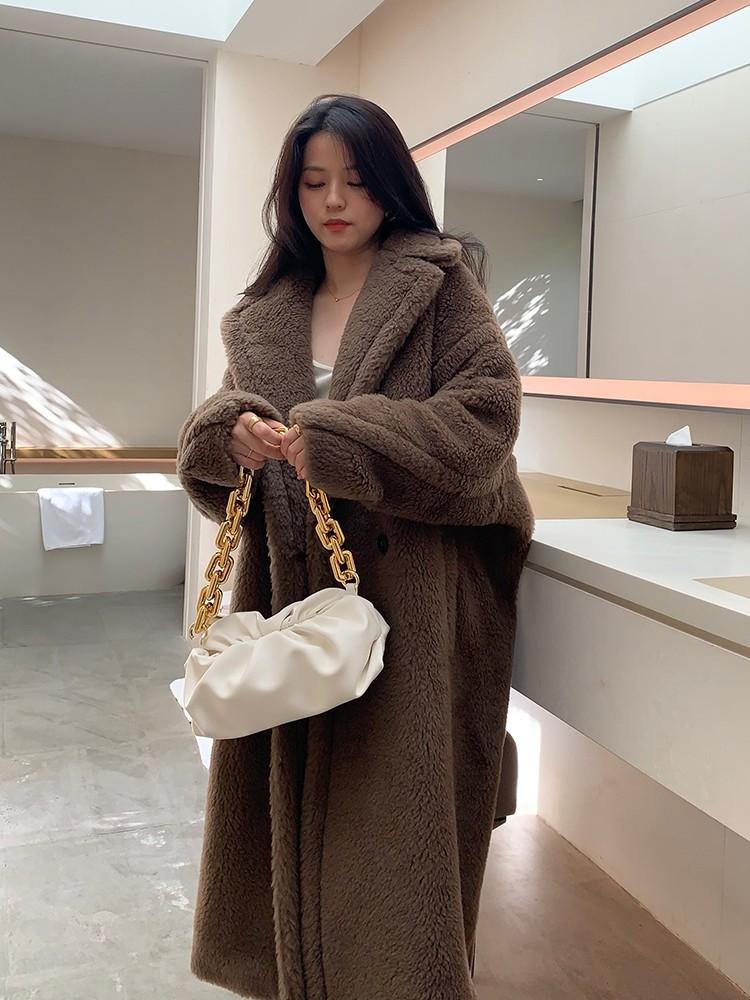 Women&#039;s Fur & Faux Ladies Turtledove Grey Teddy Bear Alpaca Outerwear Camel Wool Loose Winter Warm Thick Cashmere High-end Overcoat For Wome